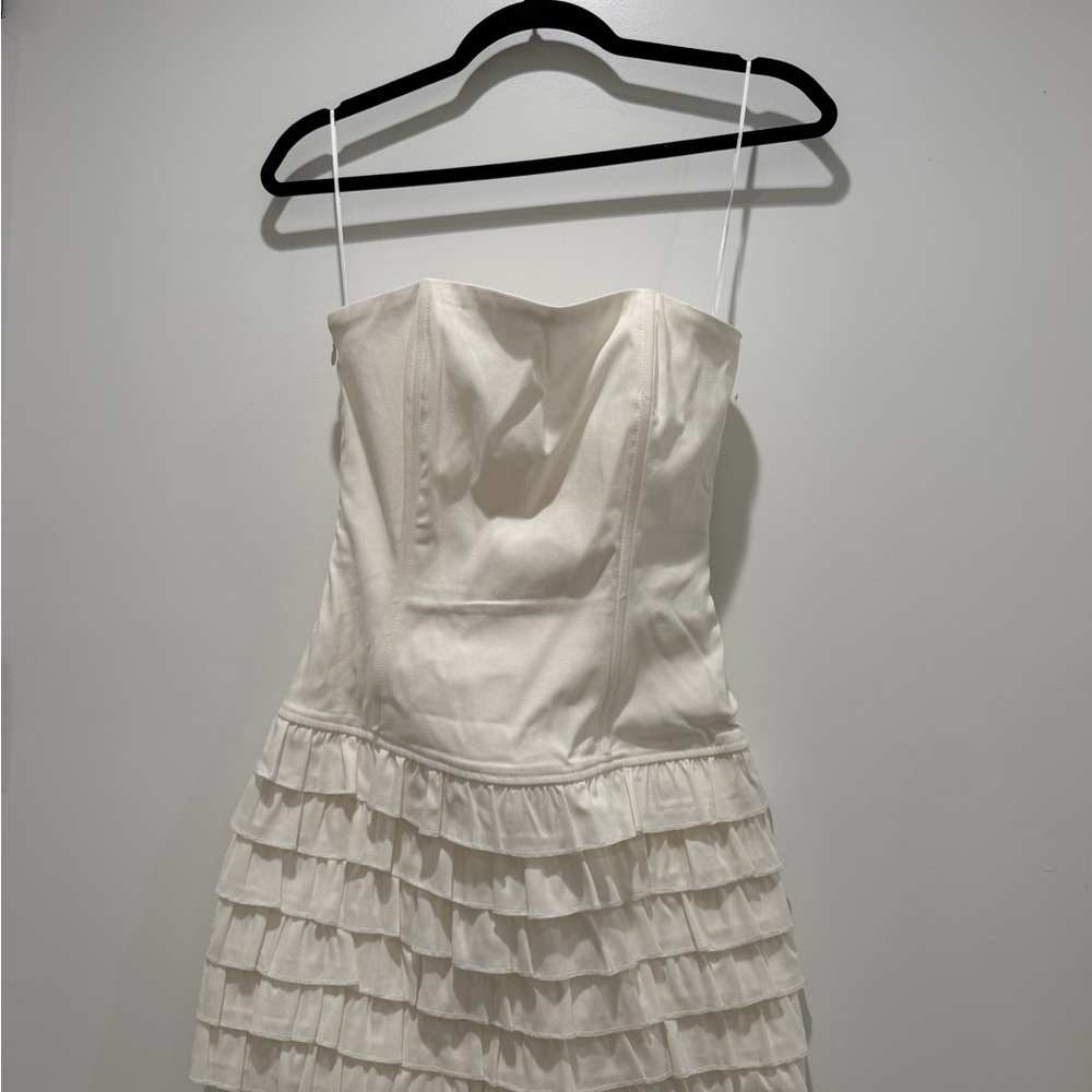 Edikted Strapless White Ruffle Dress